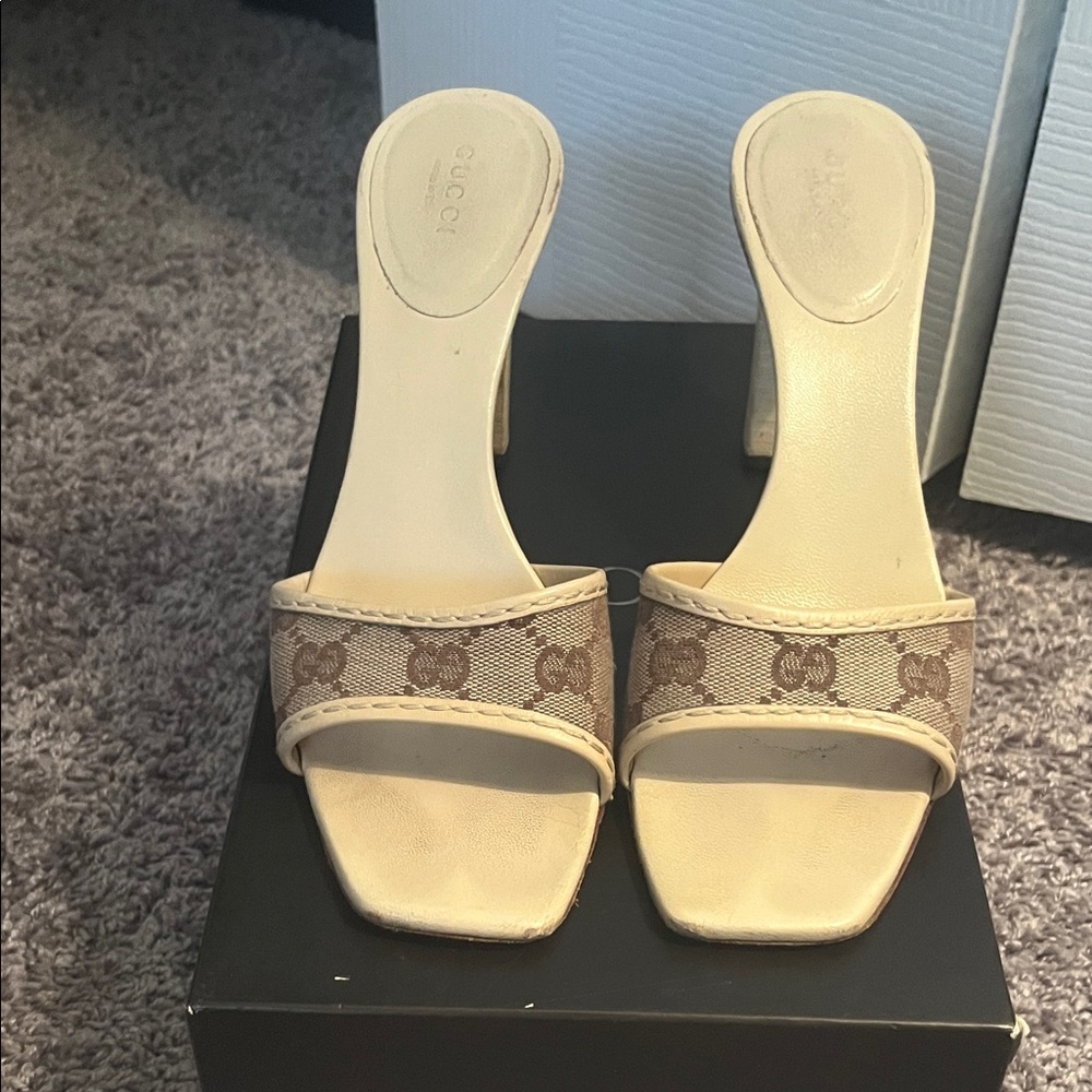 Gucci Cream and Brown Women's Heeled Sandals